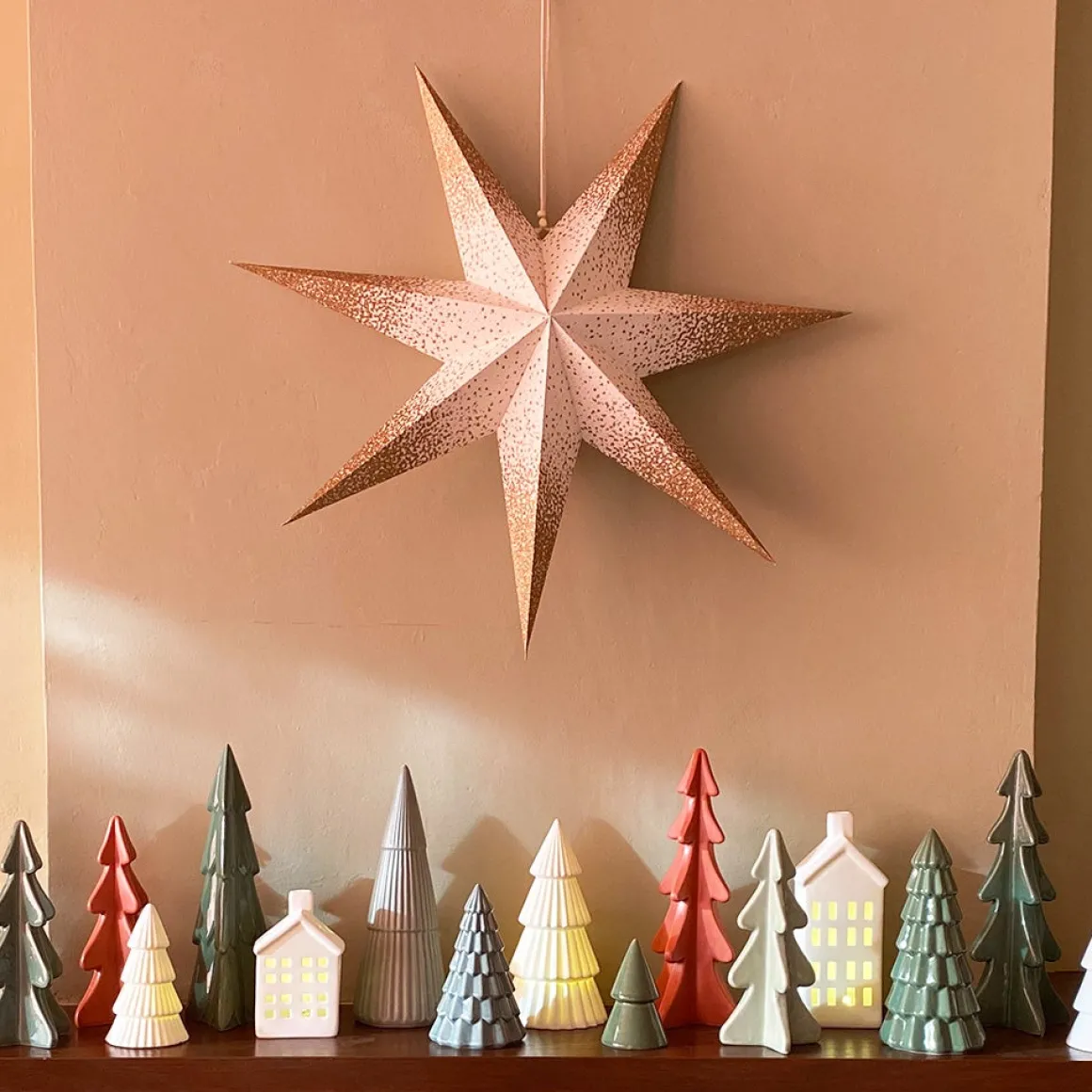 White Paper Star Lantern With Golden Glitters 60 Cm