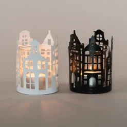 White Tealight Holder With Canal Houses