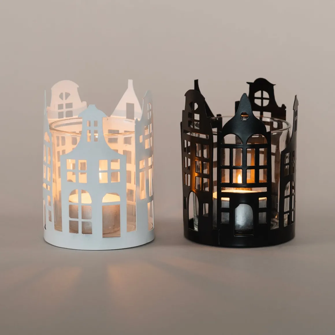 White Tealight Holder With Canal Houses