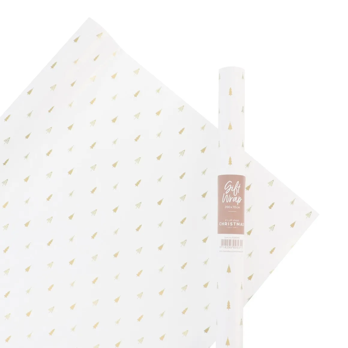 White Wrapping Paper Roll With Metallic Christmas Trees
