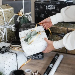 White Wrapping Paper Roll With Metallic Christmas Trees