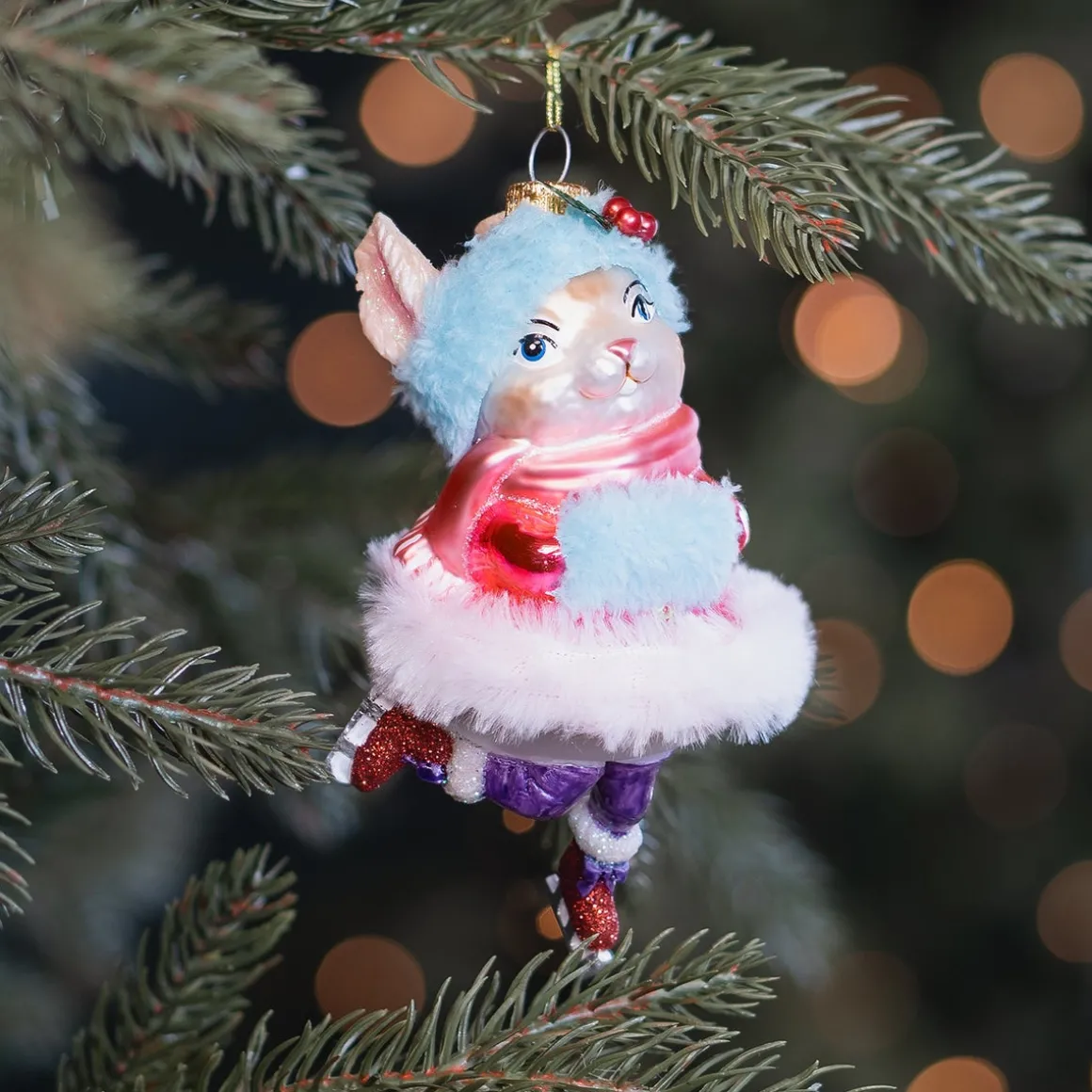 Winter Rabbit With Skates Ornament