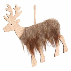 Wooden Fur Reindeer Ornament | Natural | 12 Cm