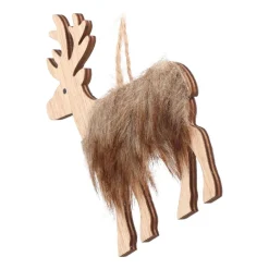Wooden Fur Reindeer Ornament | Natural | 12 Cm