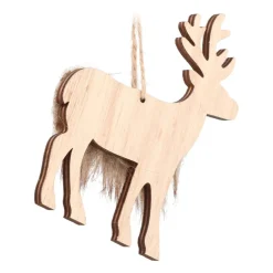 Wooden Fur Reindeer Ornament | Natural | 12 Cm