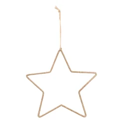 Wooden Glitter Star Ornament | Champagne | 24 Cm