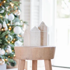 Wooden House With Iridescent Snow Effect