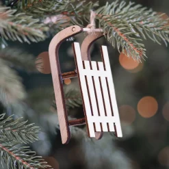 Wooden Sleigh Ornament | Natural | 10 Cm