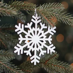 Wooden Snowflake Ornament | Filigree Design | White | 12 Cm
