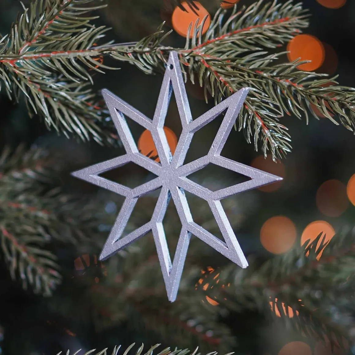 Wooden Star Ornament | Silver | 12 Cm